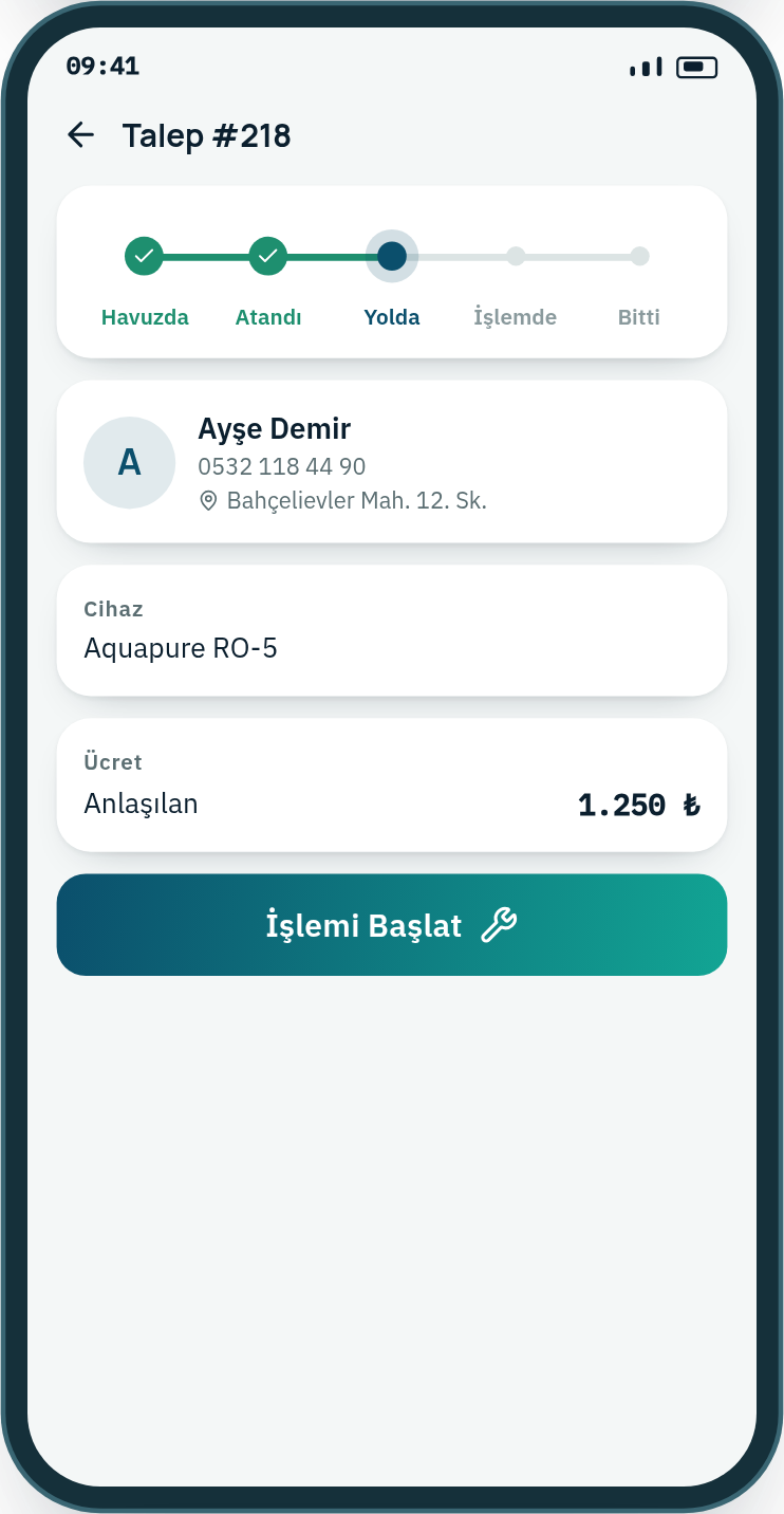 Seryon mobil uygulaması — iş detayı ve durum takibi